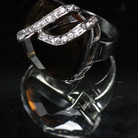 STERLING SILVER SMOKY QUARTZ CZ RING - Picture 10 of 11